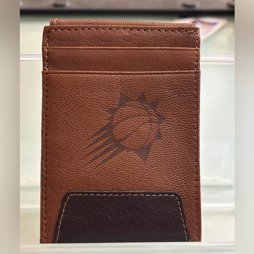 Phoenix Suns Brown Leather Card Holder Wallet with magnetic clip